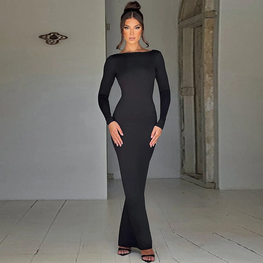 Backless Pleated Milk Silk Sheath Dress