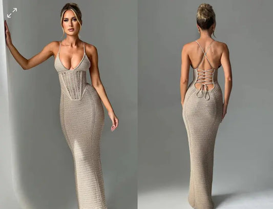 Stylish Backless Slim Knitted Maxi Dress