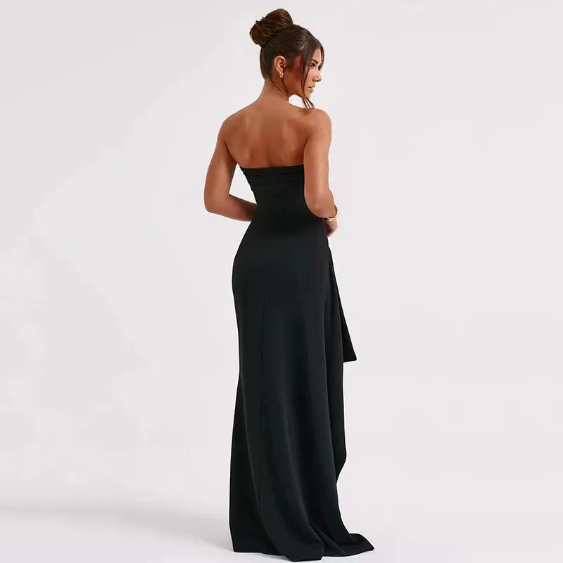 Backless High Slit Line-Up Collar Dress