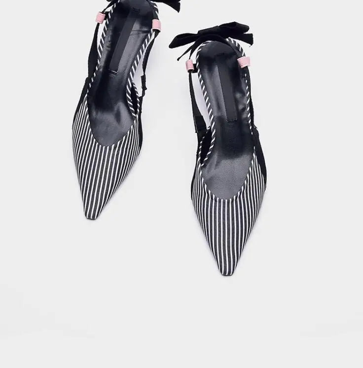 Striped High Heels with Bow Detail