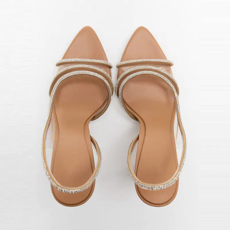 Rhinestone Strap Transparent Stiletto Sandals