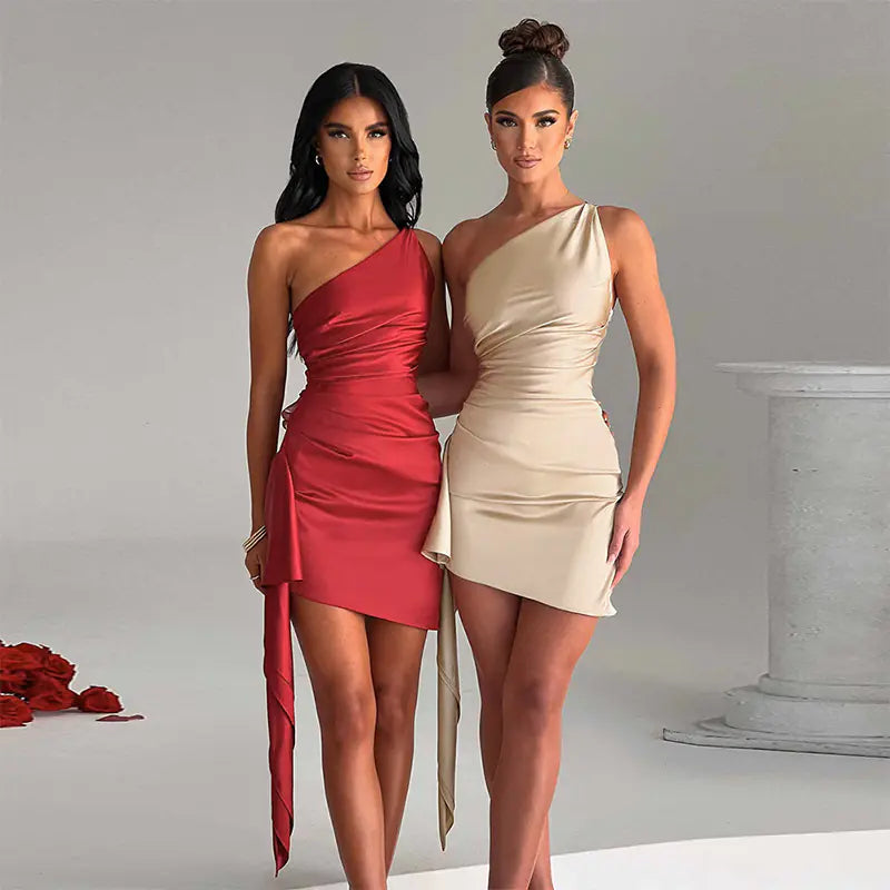 Asymmetric Shoulder Sleeveless Bodycon Dress