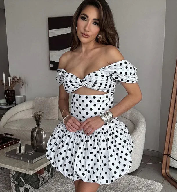Black White Hollow Out Tube Dress