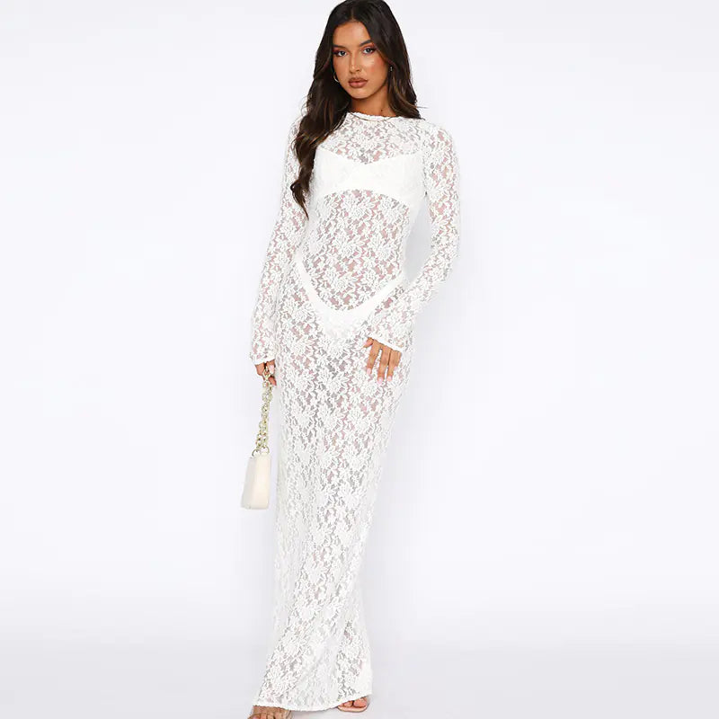 Chic Hollow Lace Sheer Long Dress
