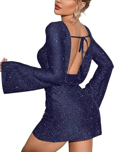Open Back Sequin Bodycon Party Dress