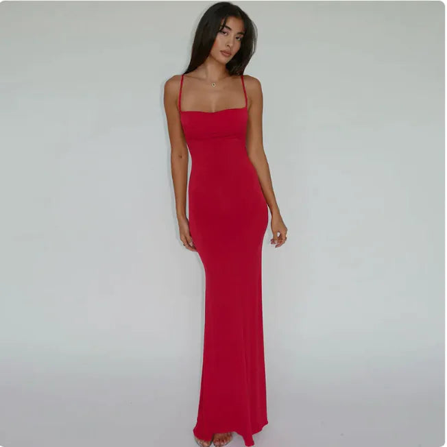 Sleek Backless Strappy Slim Midi Dress