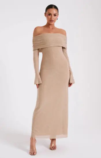 Off Shoulder Slim Rhinestone Dress