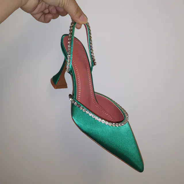 Luxury Crystal Chain Pointed Toe Heels