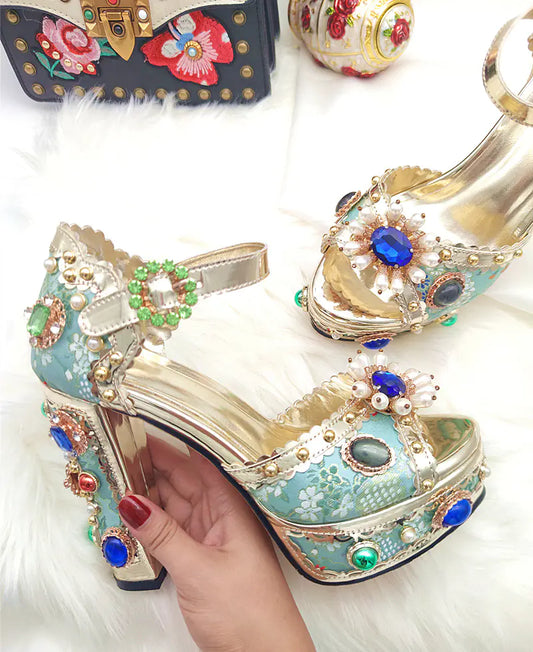 Baroque Platform Gemstone Jacquard High Heels