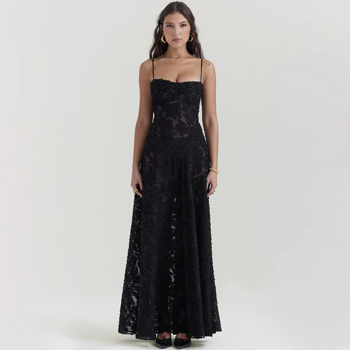 Black Sheer Backless Evening Gown