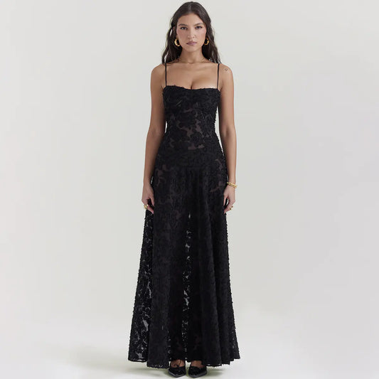 Black Sheer Backless Evening Gown