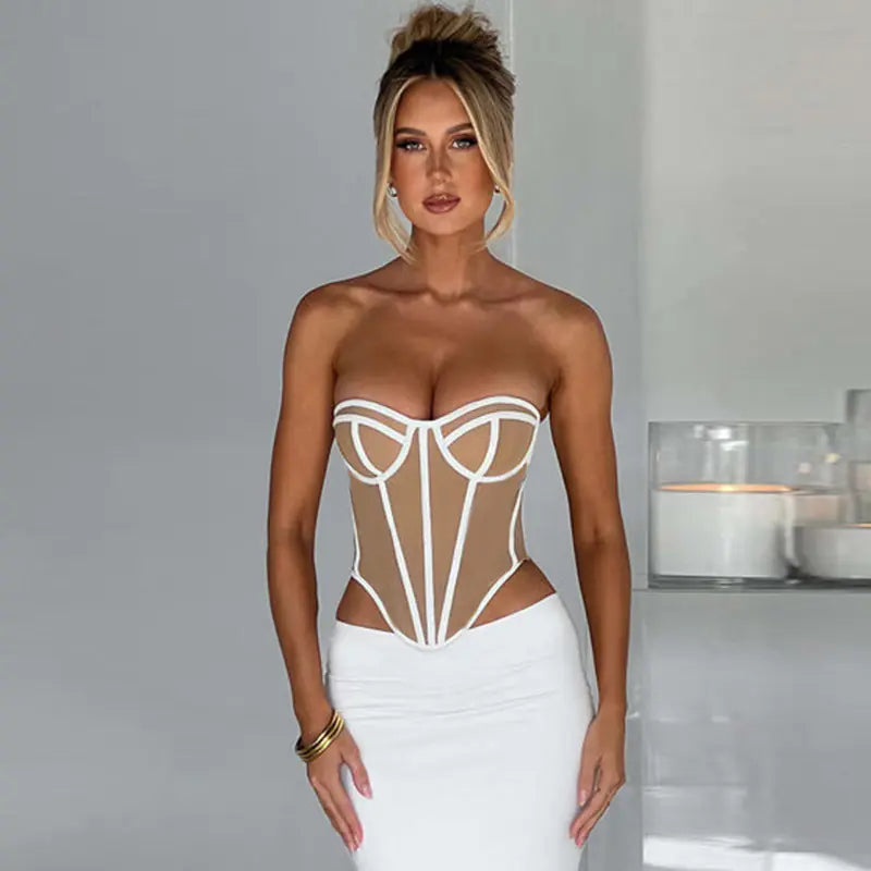 Strapless Color Block Backless Bustier Top