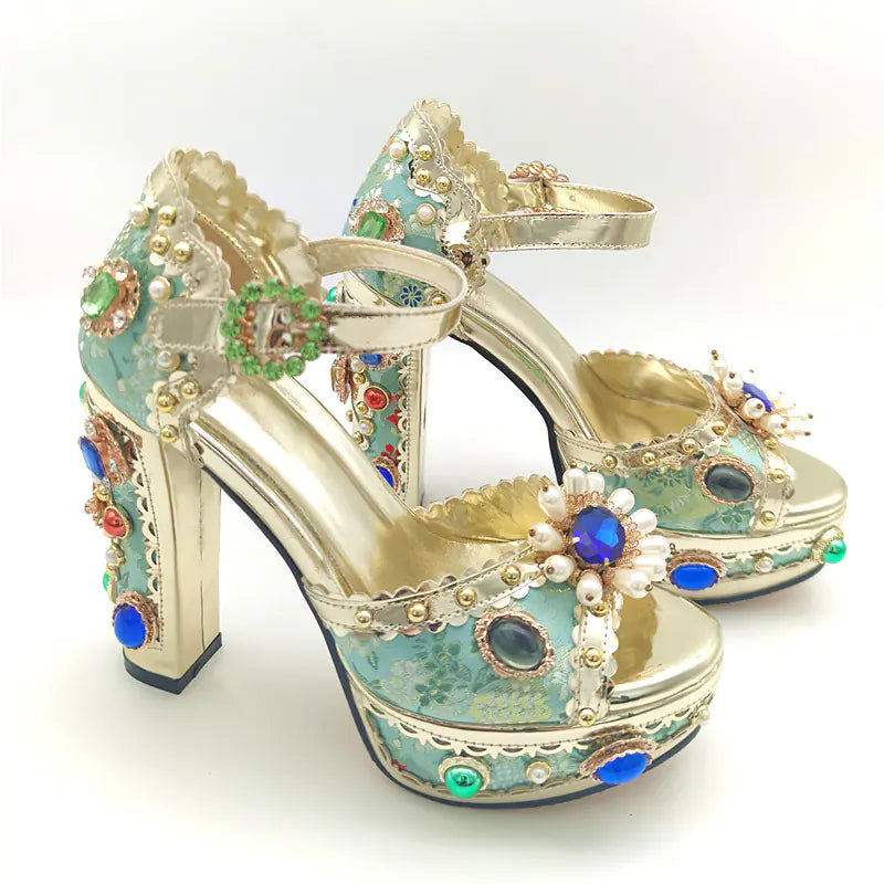 Baroque Platform Gemstone Jacquard High Heels