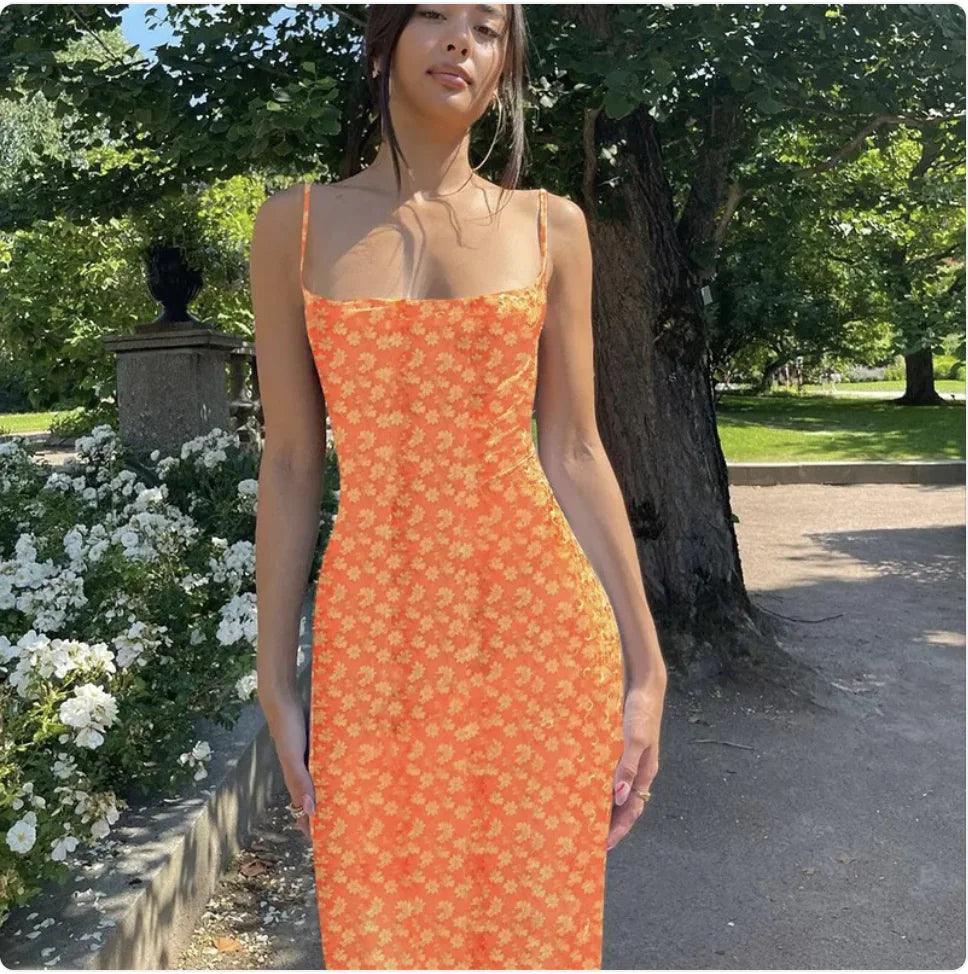 Printed Long-Sleeve Backless Slim Dress