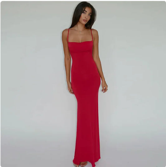 Elegant Milk Silk Backless Slim-Fit Dress