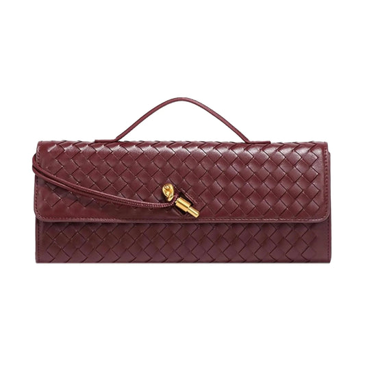 PU Leather Woven Evening Clutch Purse - Wine Red