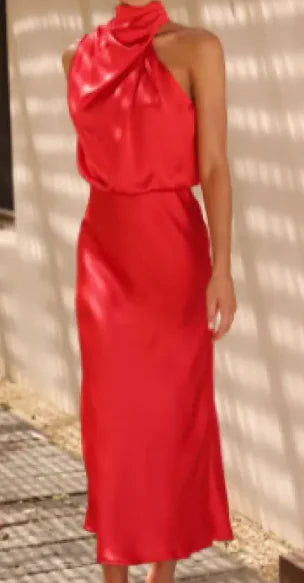 Solid Satin Dress with Sleek Fit
