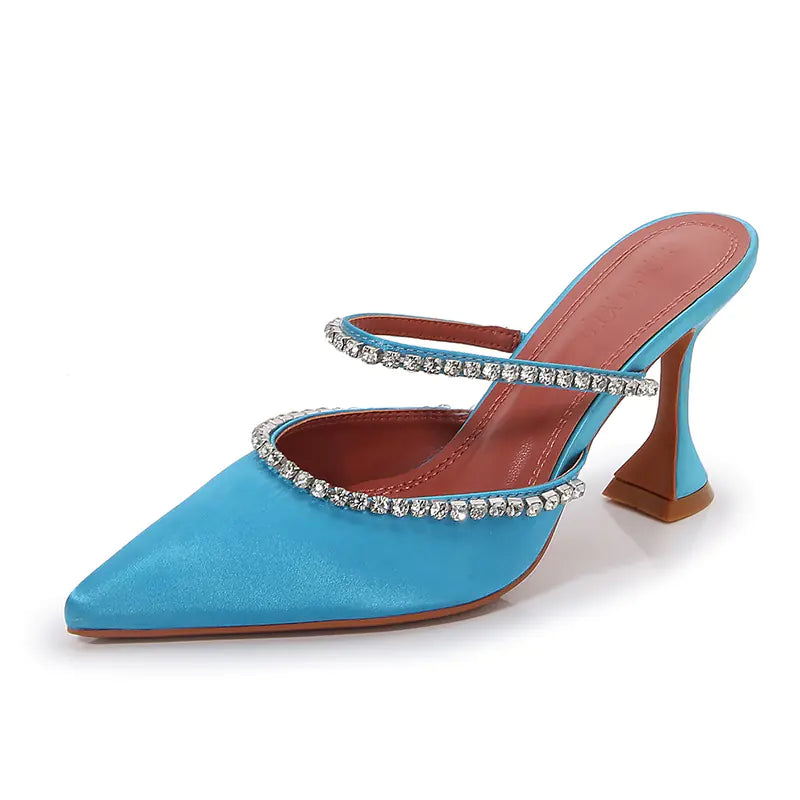 Pointed Satin Rhinestone Sleeve Sandals