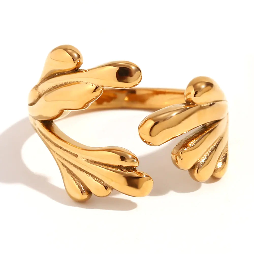 18K Gold Wave Flower Ring in Stainless Steel