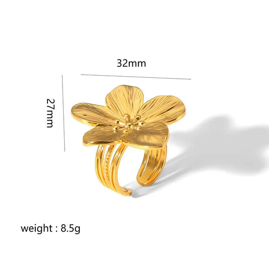 Vintage-Inspired Gold Stainless Steel Flower Earrings & Ring