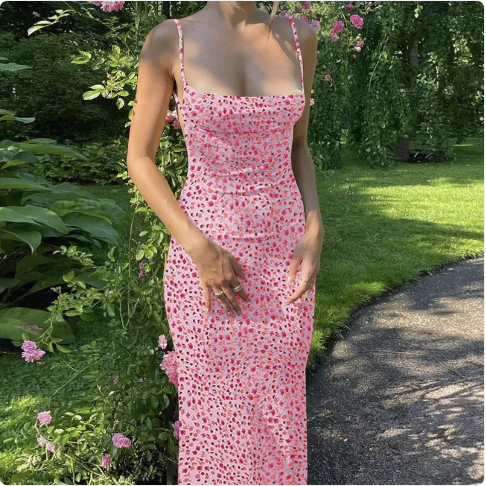 Printed Long-Sleeve Backless Slim Dress