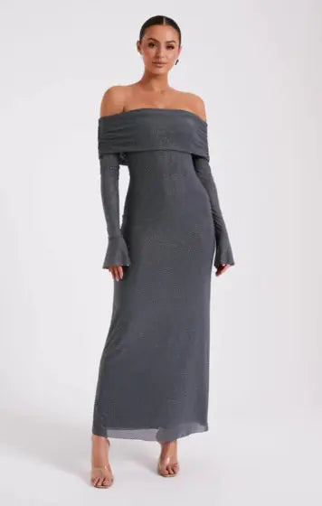 Off Shoulder Slim Rhinestone Dress