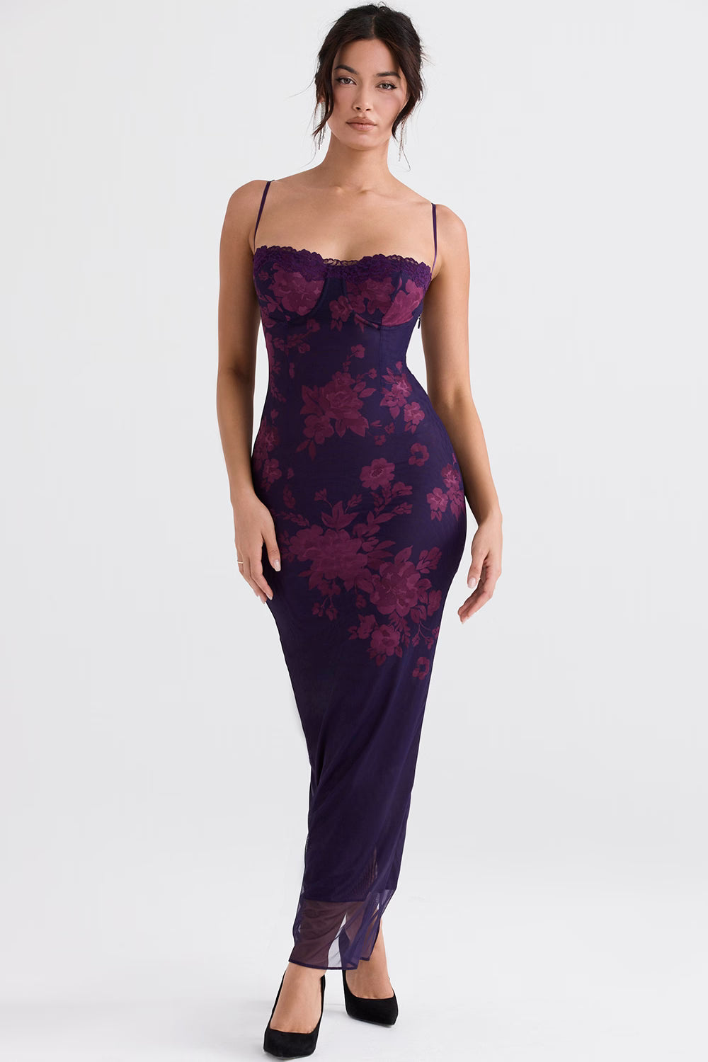 Wine Red Lace Slim Fit Sling Dress