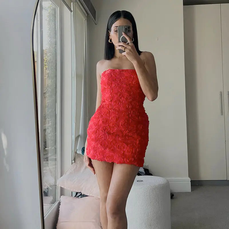 Strapless Backless Floral Winter Dress