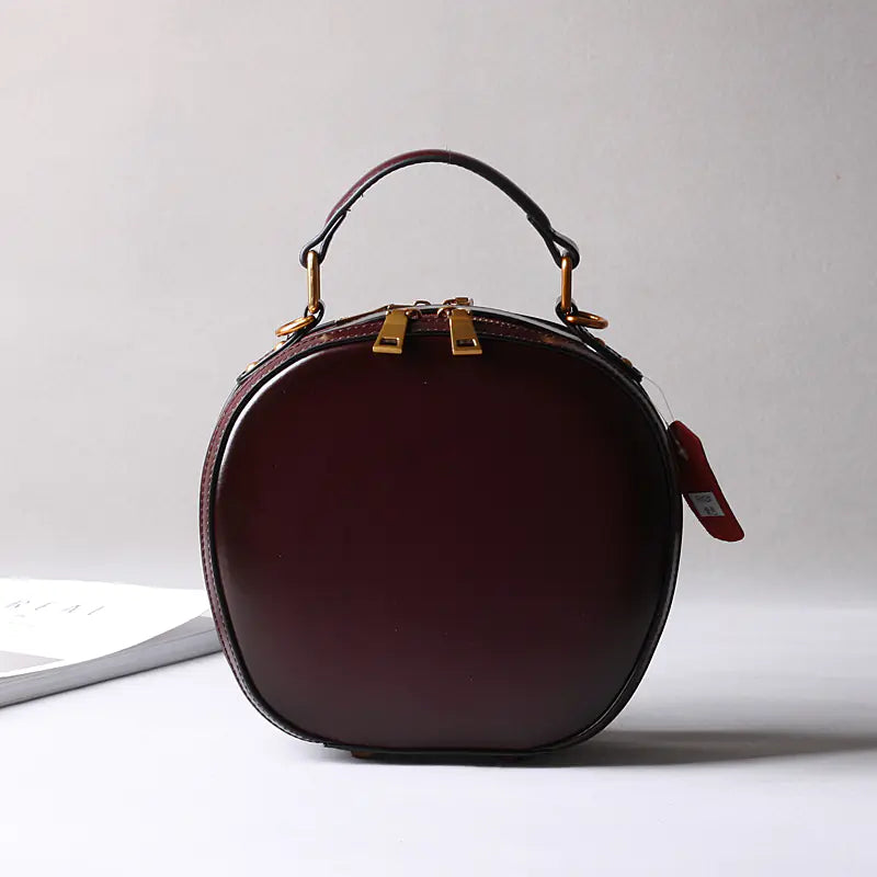 Round Leather Two-Layer Crossbody Handbag