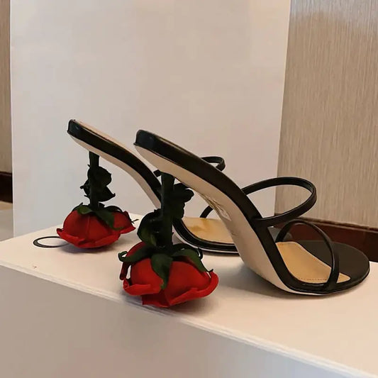 Black One-Strap Pointed Stiletto Heel Sandals
