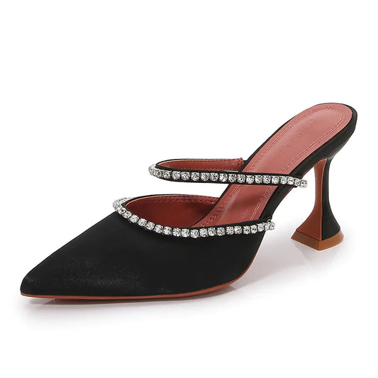 Pointed Satin Rhinestone Sleeve Sandals