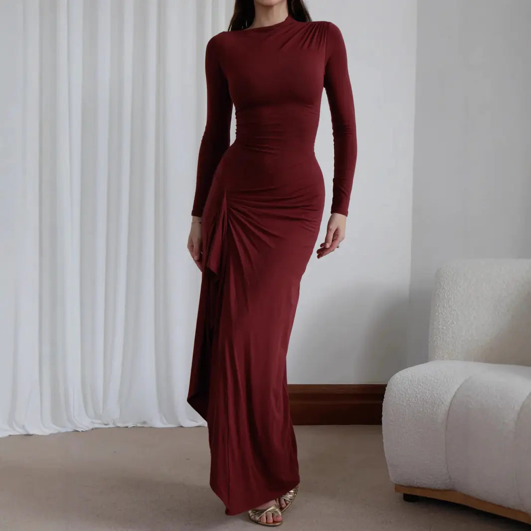 Wine Red Long-Sleeve Bodycon Dress
