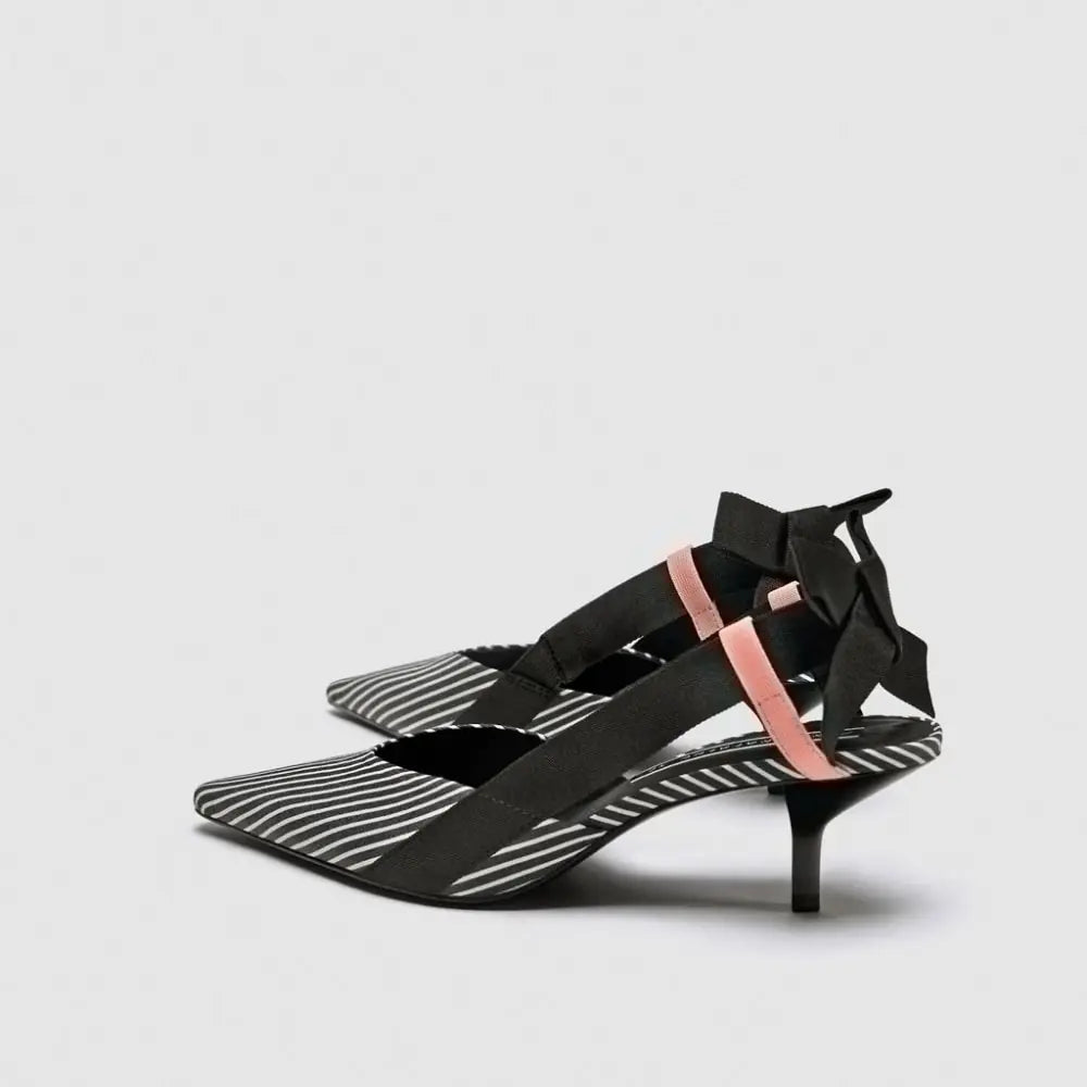 Striped High Heels with Bow Detail