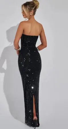 Sleek Tube Top Rhinestone Evening Dress
