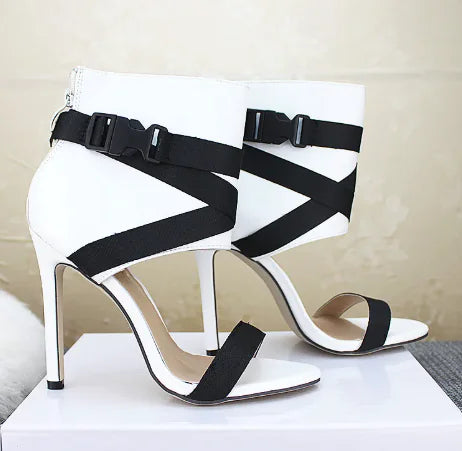 Woven Buckle Open Toe Stiletto Heels