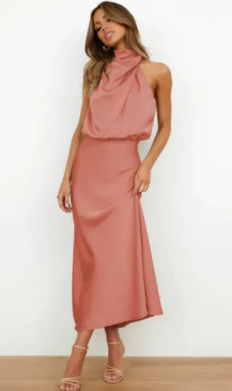 Solid Satin Dress with Sleek Fit
