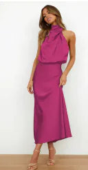Solid Satin Dress with Sleek Fit