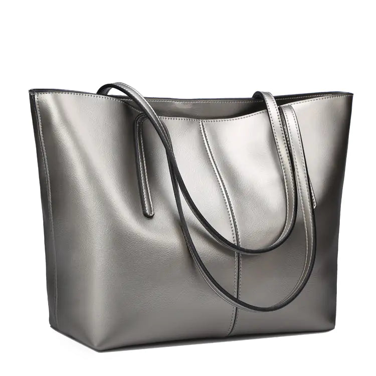 Minimalist Genuine Leather Shoulder Tote