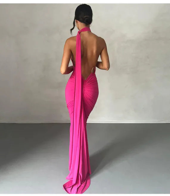 Backless Halter Lace Up Sheath Dress