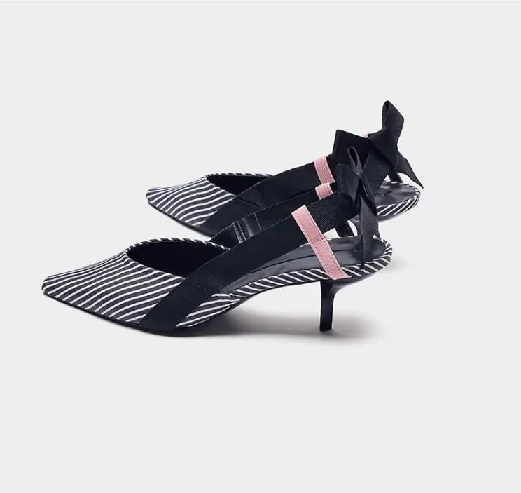 Striped High Heels with Bow Detail
