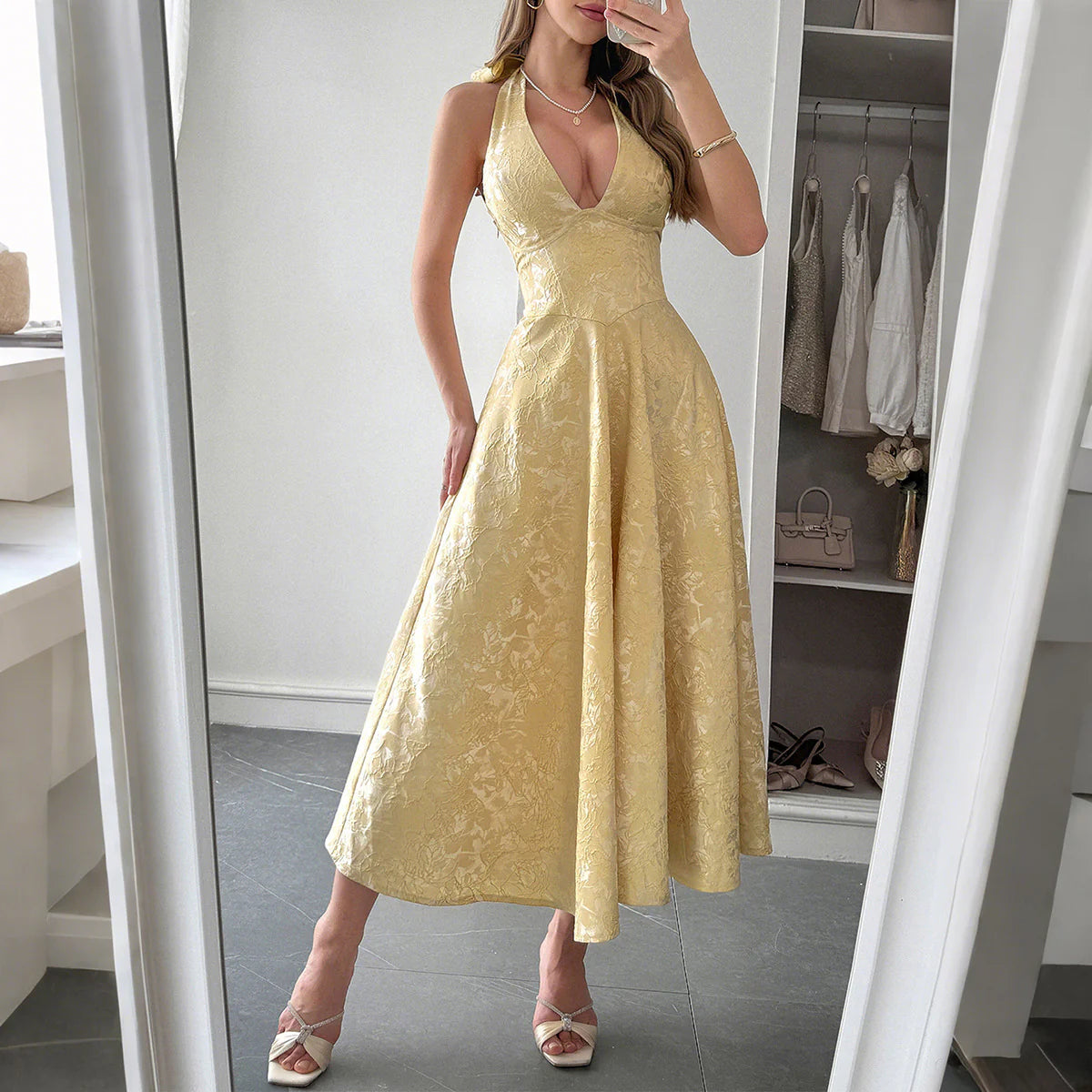 Halter High-Waist Backless Midi Dress