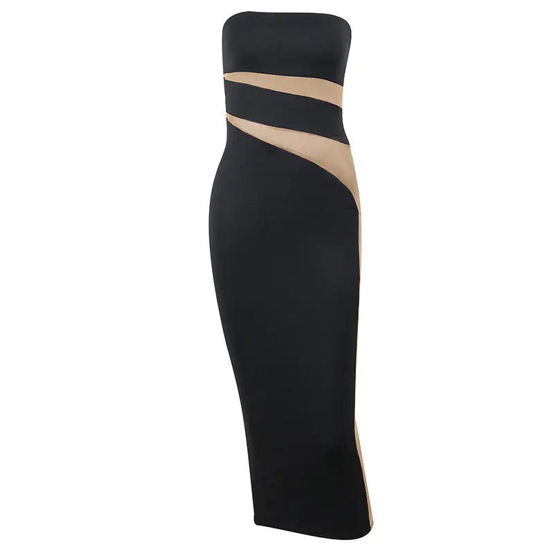 Strapless Cutout Lace Bodycon Party Maxi