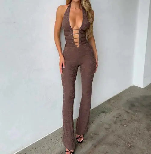 Slim-Fit Jumpsuit with See-Through Lace Pants (One Set)