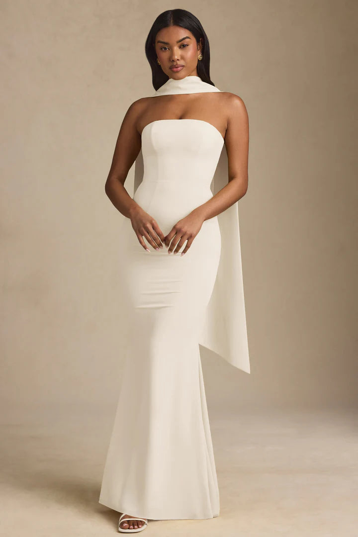 Slim Sheath Fishtail Dress with Shawl