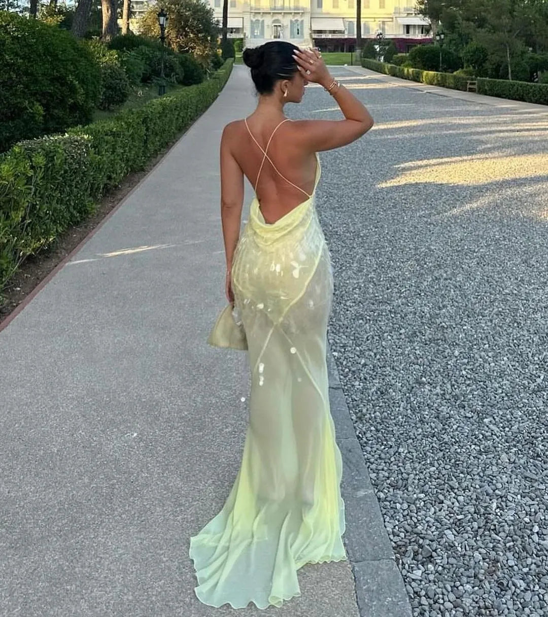 Glamorous Sequin Fishtail V-Neck Evening Dress