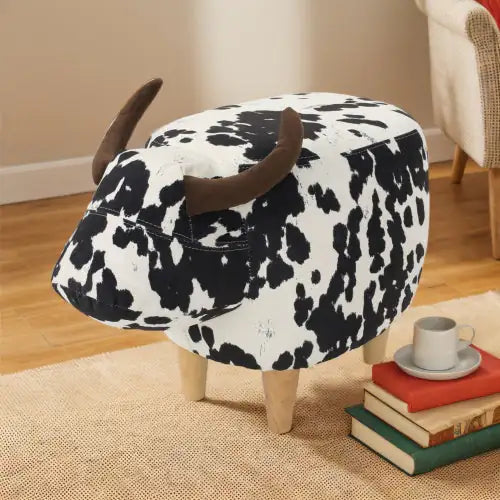 Black And White Velvet Cow Shaped Footstool
