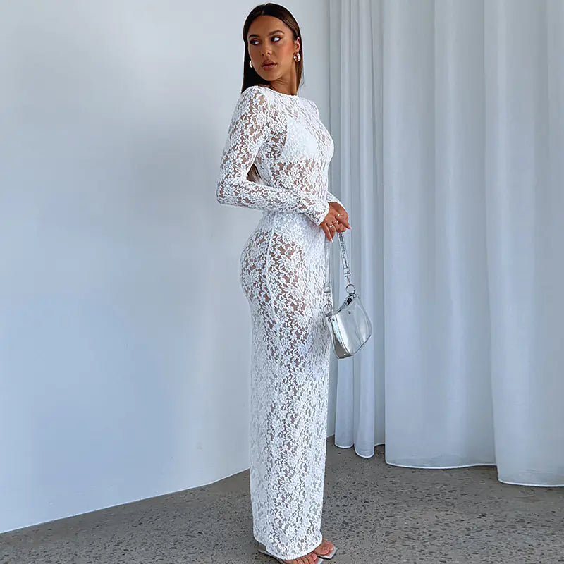 Chic Hollow Lace Sheer Long Dress