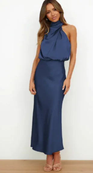 Solid Satin Dress with Sleek Fit