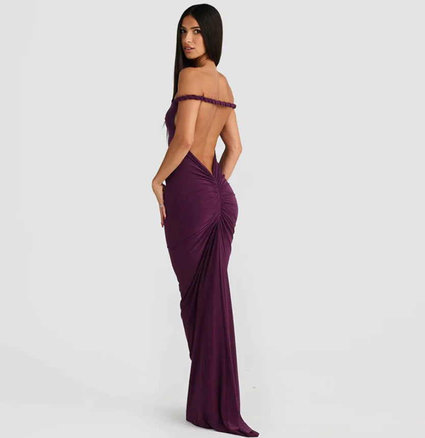 Backless Halter Pleated Sheath Maxi Dress
