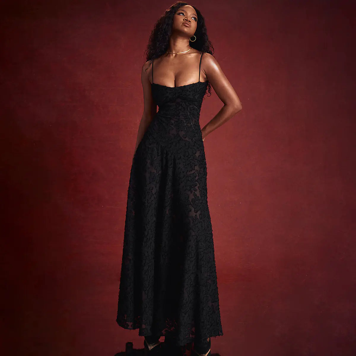 Black Sheer Backless Evening Gown